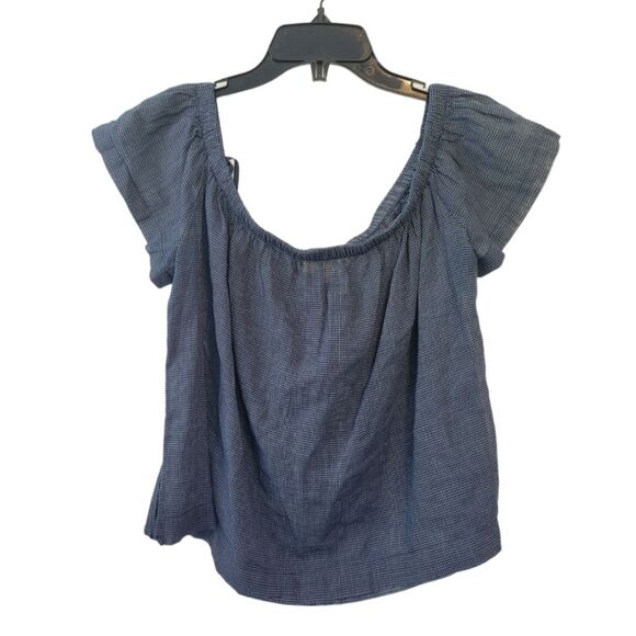 Cloth & Stone Blue Plaid Off Shoulder Top Size Large - Picture 1 of 5